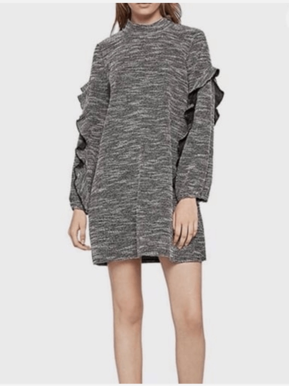 BCBGeneration Black & White Marled Ruffle-Sleeve Sweater Dress